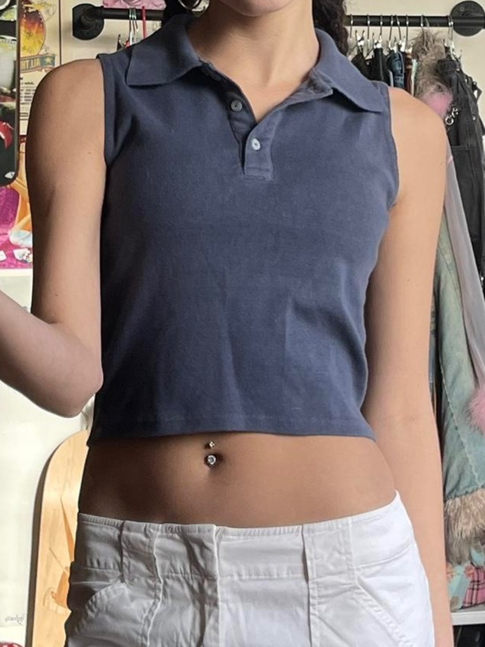 Brandy Melville Sleeveless Polo Tank - Dusty Blue
